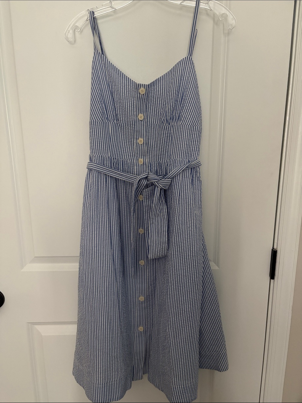 J. Crew Blue and White Seersucker Button-Front Sundress